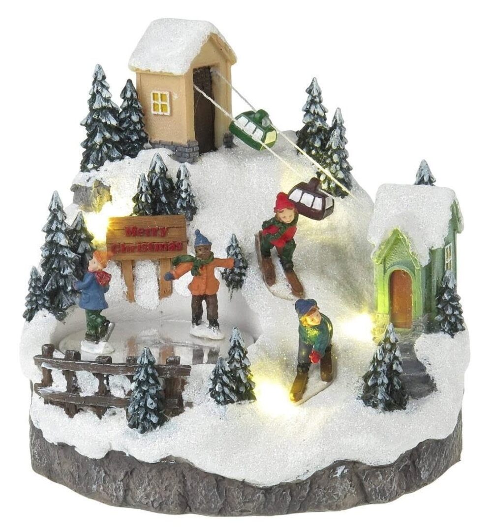 1813 Christmas Ski Resort Scene with Turning Skaters, LED Lights and 8